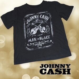 Unisex Johnny Cash Distressed Graphic Short‎ Sleeve T-shirt Black 4T